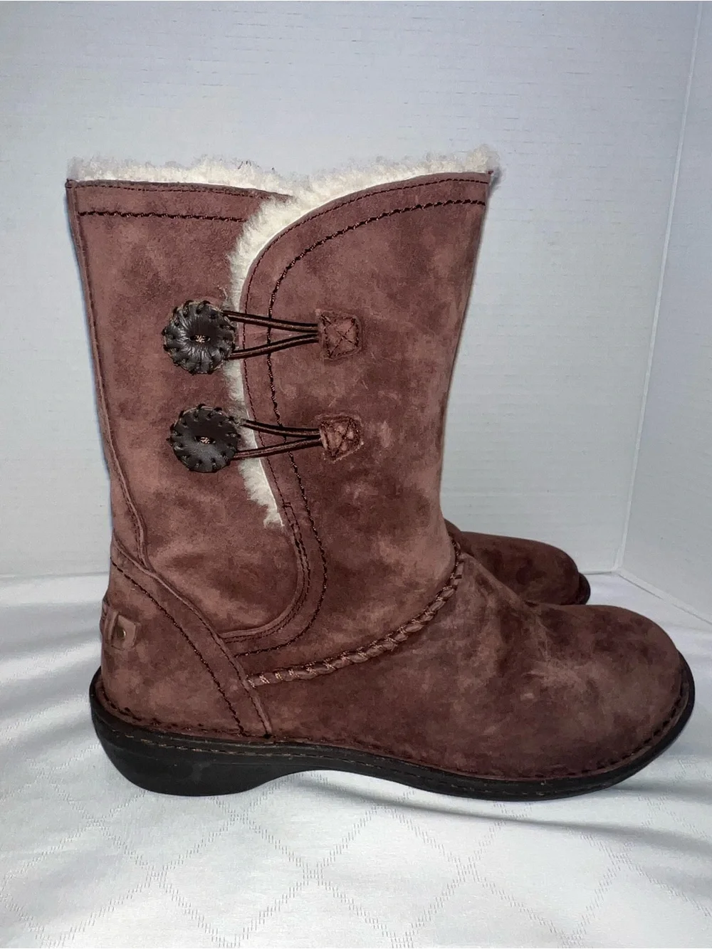 🔥🔥🔥 UGG Boots Womens Kimbra Brown Suede Sheepskin Mid Calf 1004742 Size 10